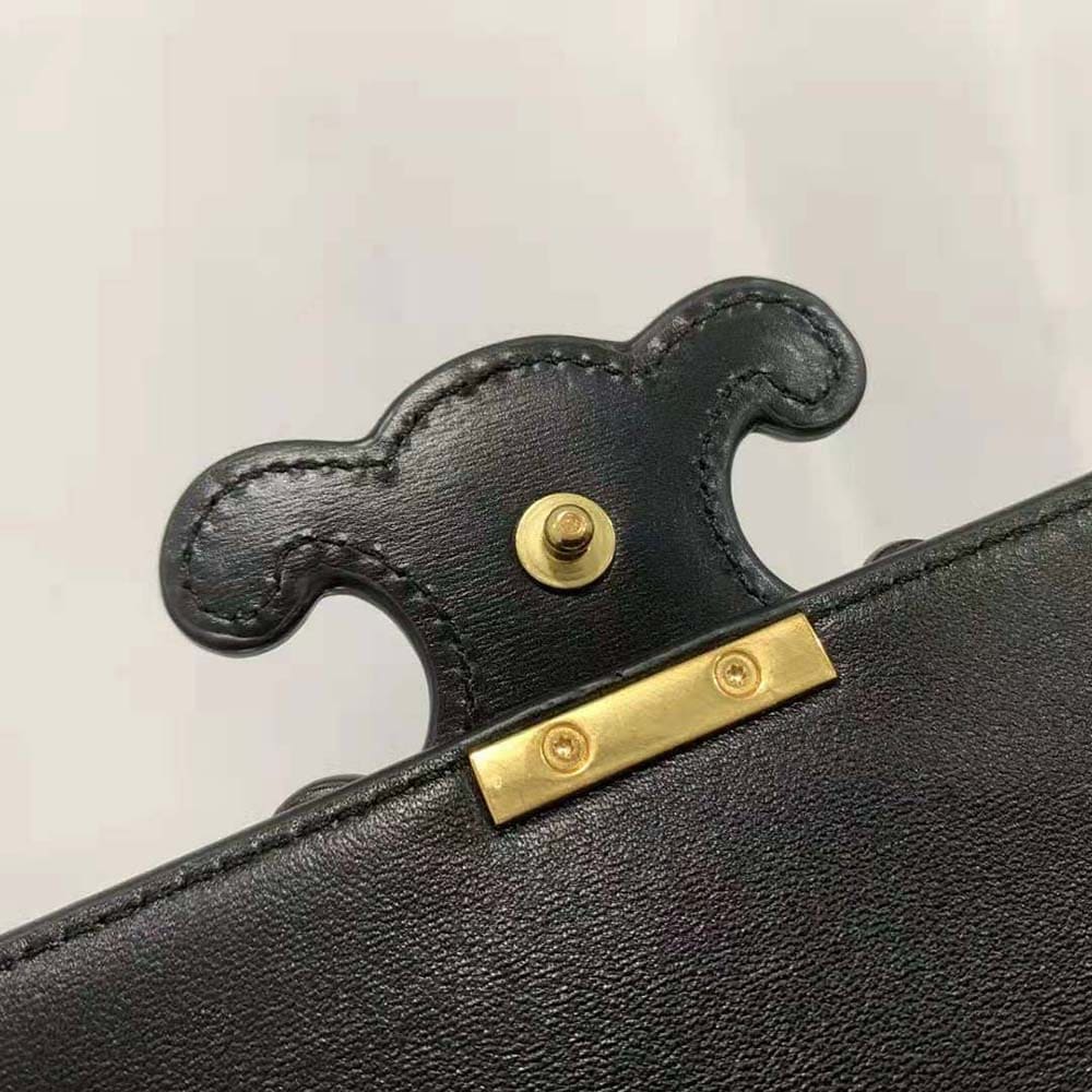 TÚI Celine Women Chain Shoulder Bag Cuir Triomphe in Shiny Calfskin-Black