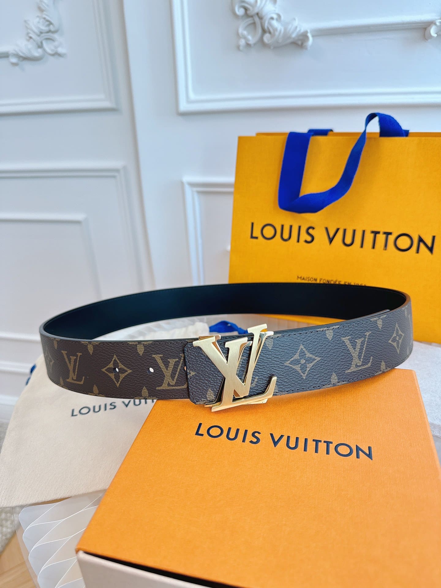 DÂY LƯNG LOUIS VUITTON DOUBLE LV BROWN MONOGRAM LEATHER Khóa bạc