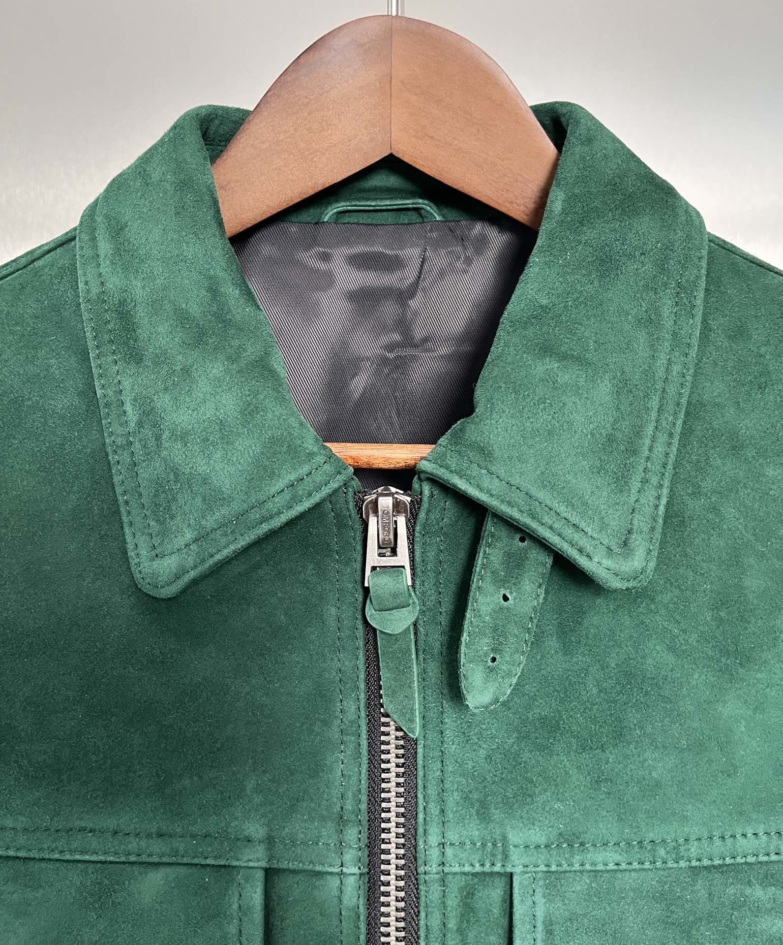 ÁO TOM FORD GREEN SUEDE LEATHER JACKET