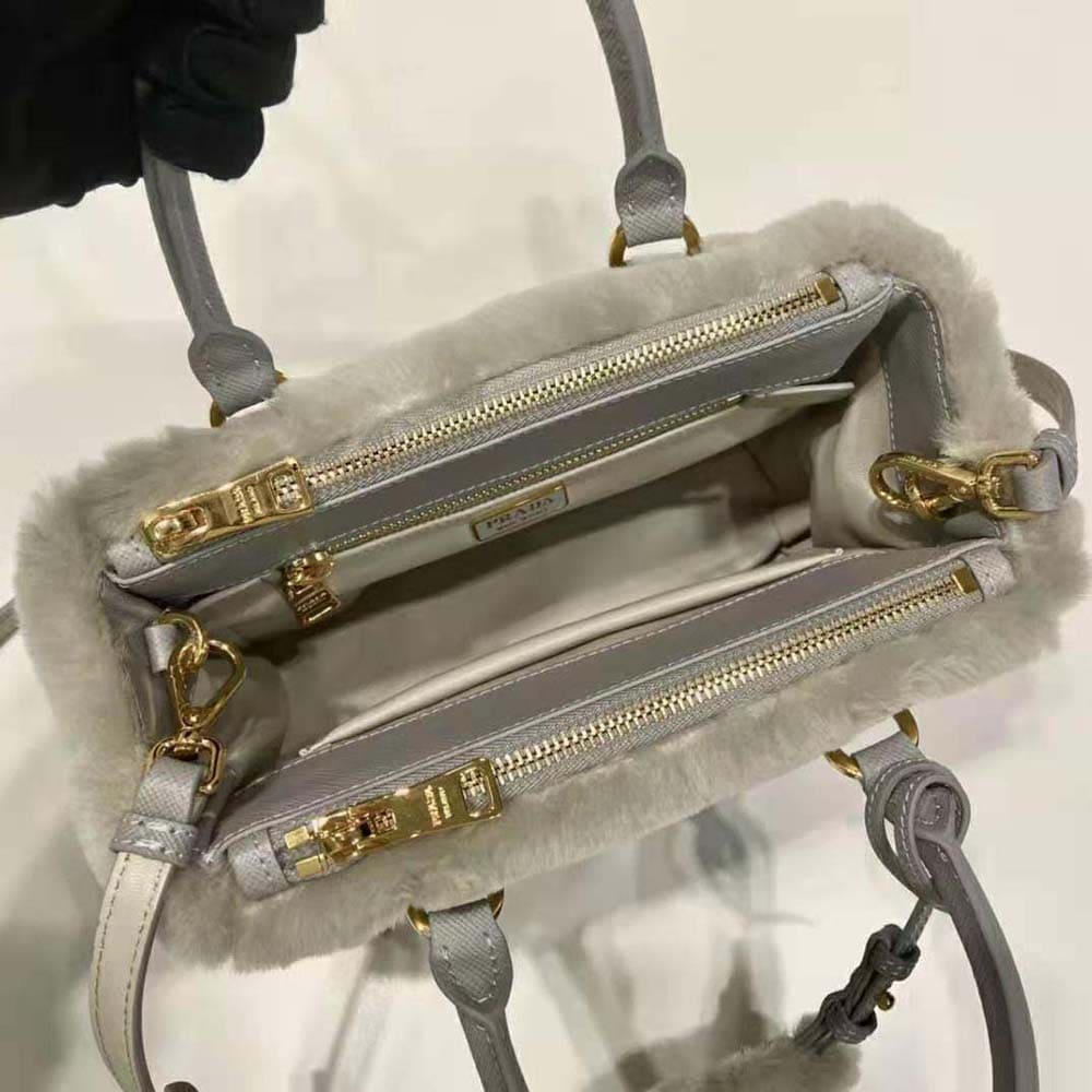 TÚI Prada Women Prada Galleria Shearling Mini-Bag-Silver
