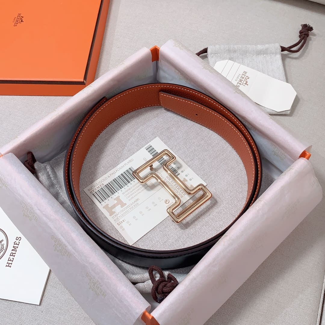 DÂY LƯNG HERMES H Togo leather hai mặt khóa vàng