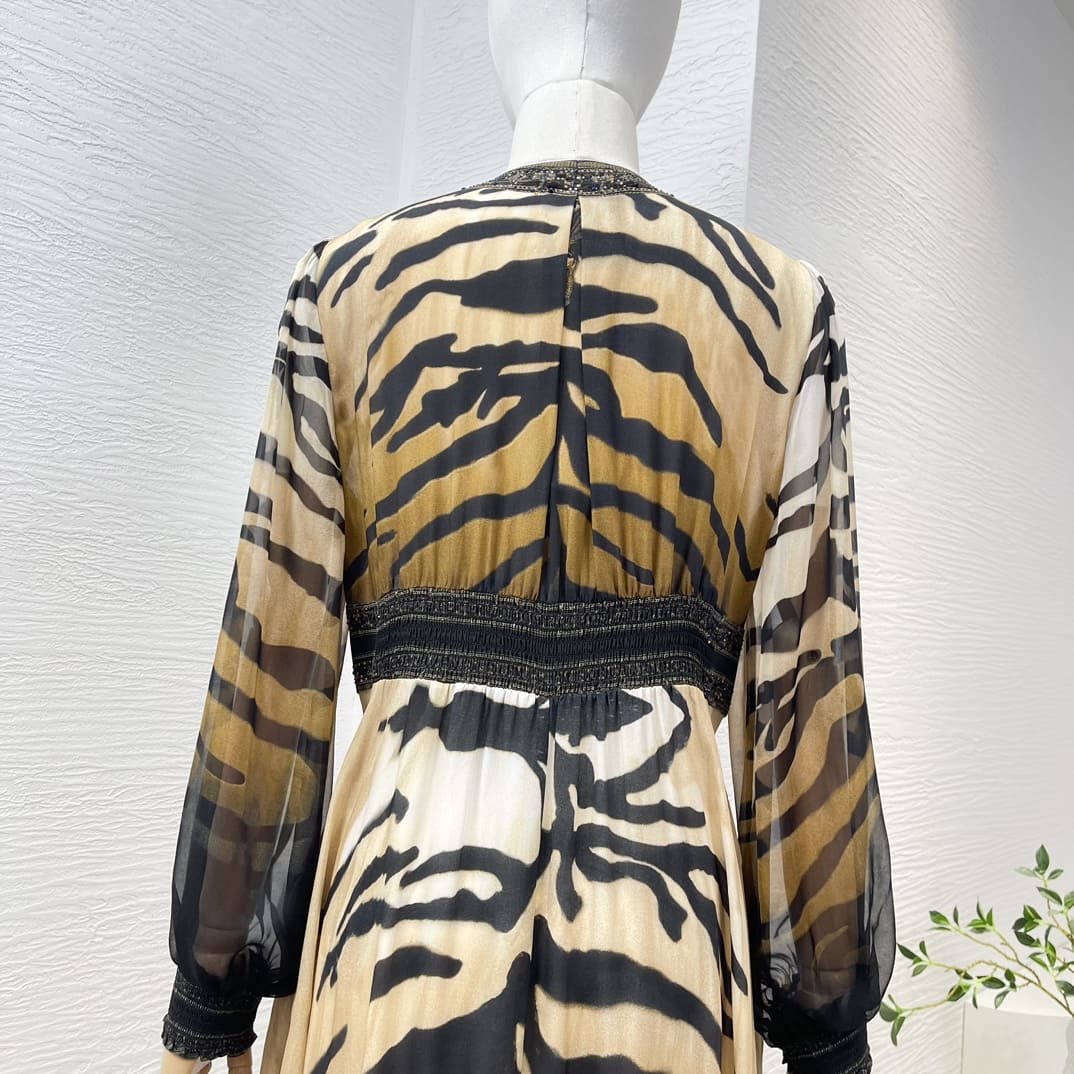 VÁY CAMILLA Worldcloset Tiger Skin Print Long Sleeve Big Size Midi Dress High Classy