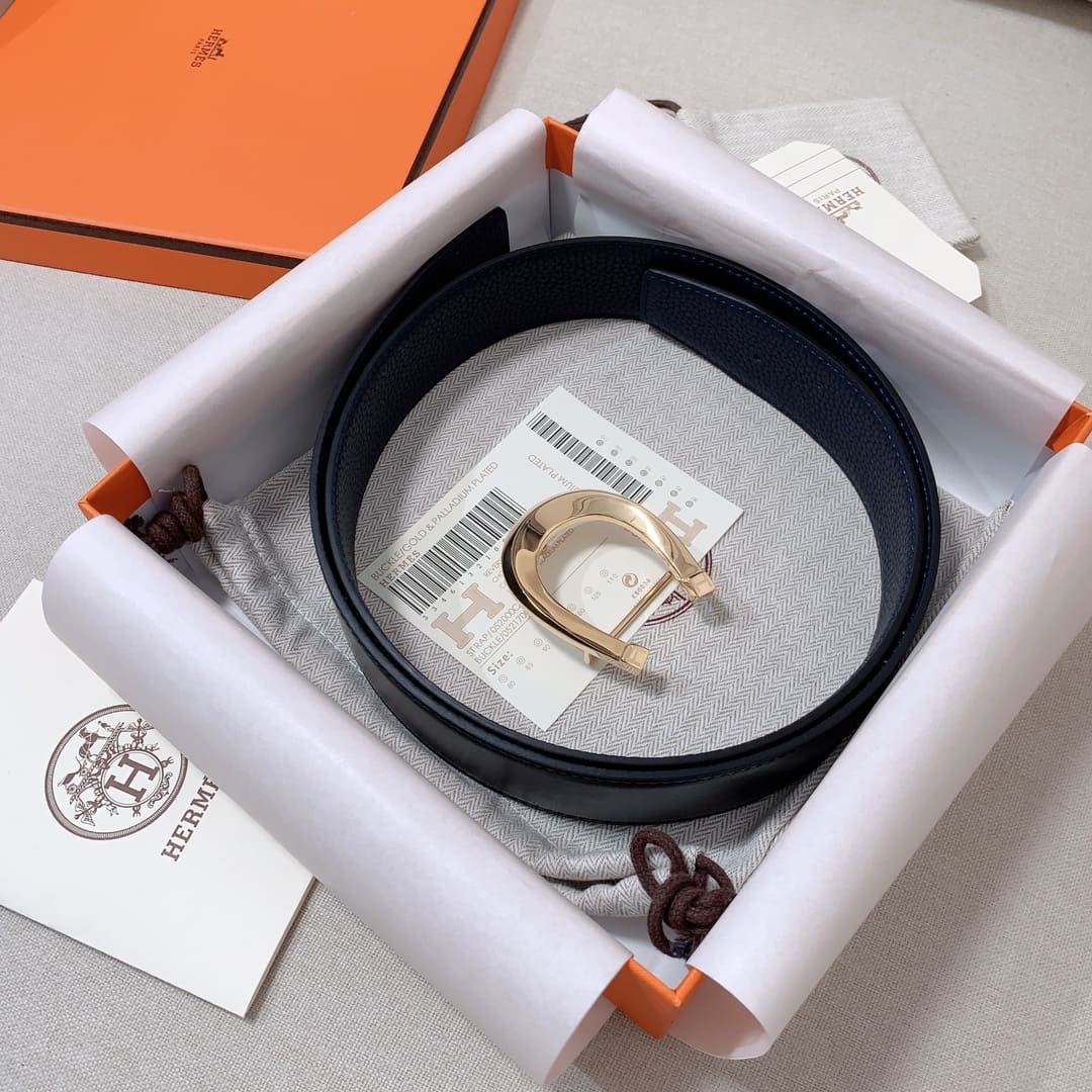 DÂY LƯNG HERMES Horseshoe Togo leather hai mặt khóa vàng