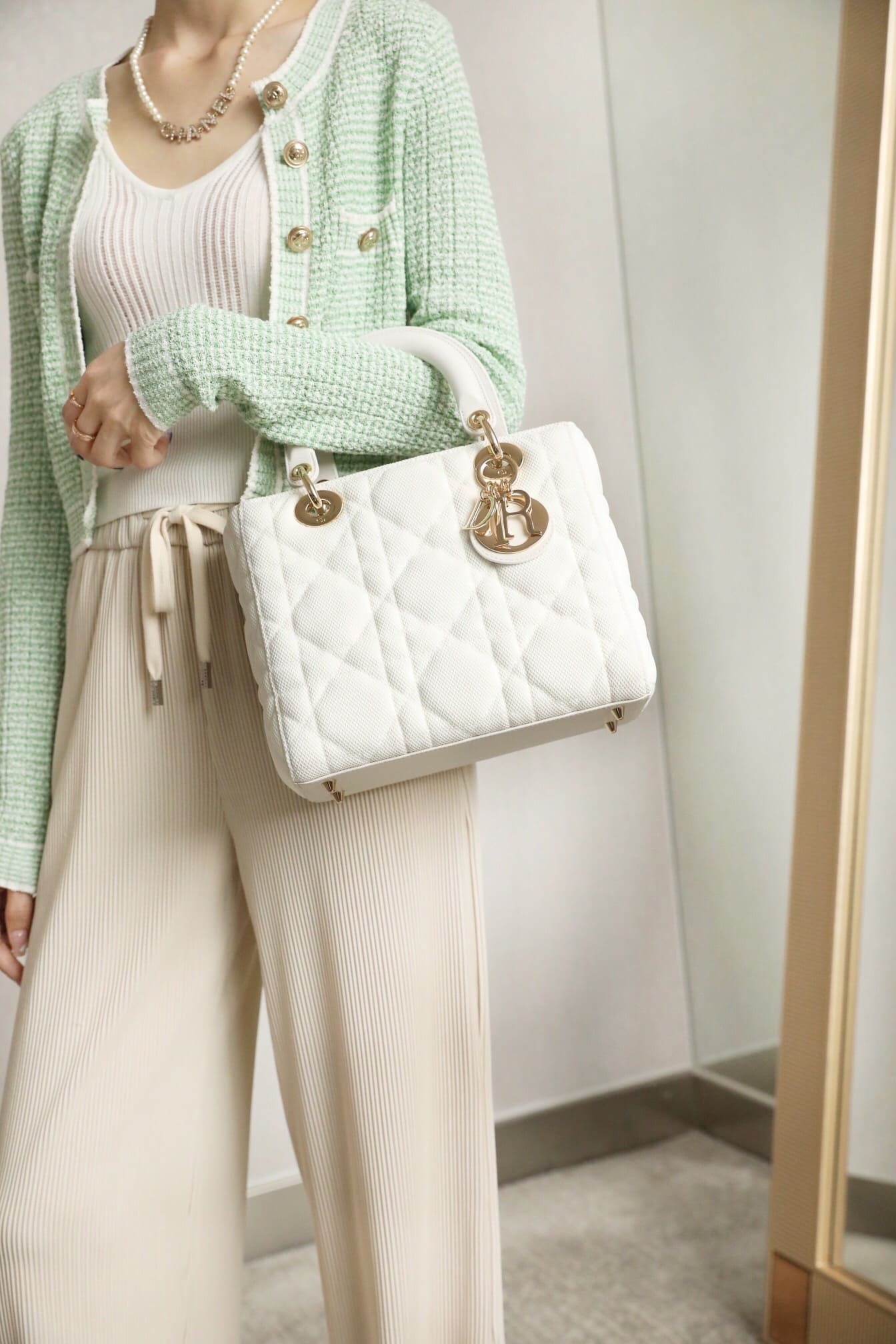 TÚI CHRISTIAN DIOR LADY DIOR Bag Bright Mesh White