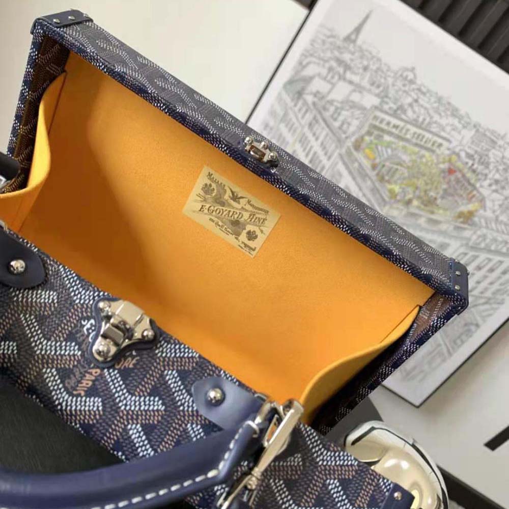 TÚI Goyard Women Sac Malle Grand Hôtel in Goyardine Canvas & Clamecy Calfskin-Navy