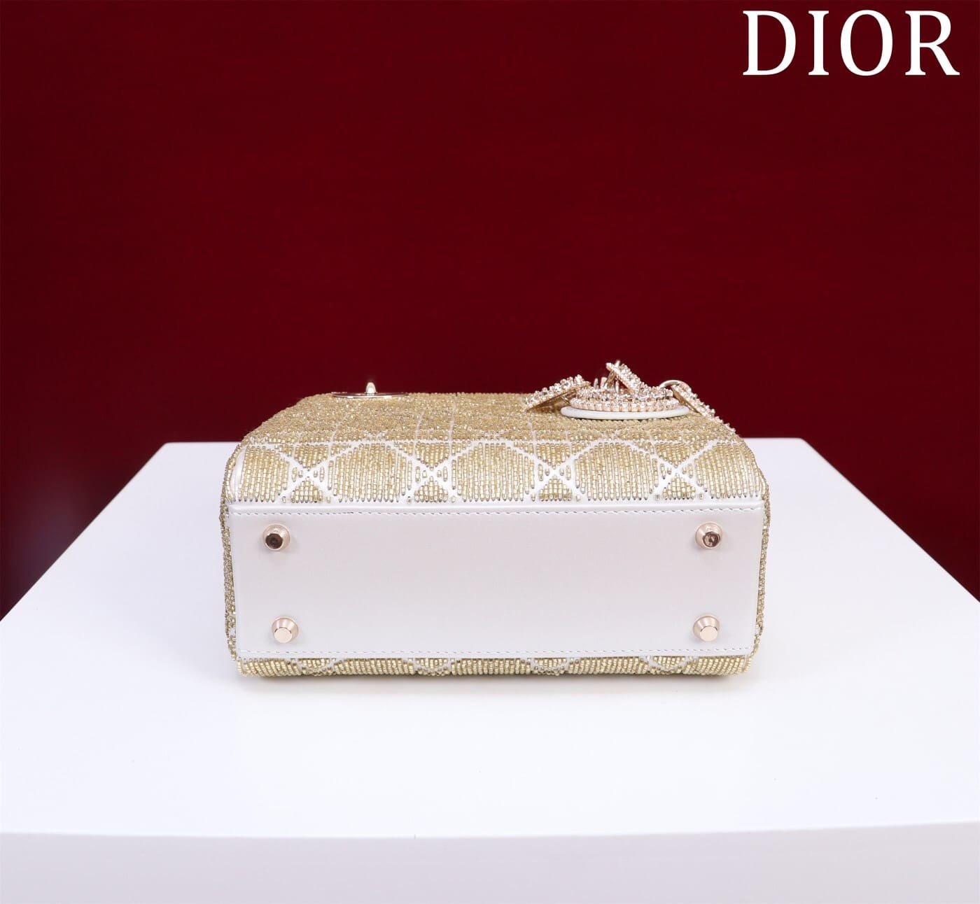 TÚI CHRISTIAN DIOR LADY DIOR Cannage Calfskin with Platinum Beaded Embroidery Metallic