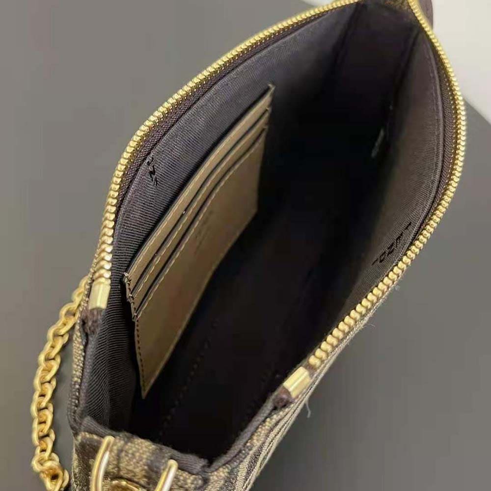 TÚI Fendi Women Baguette Pouch Brown Jacquard FF Fabric Clutch with Chain