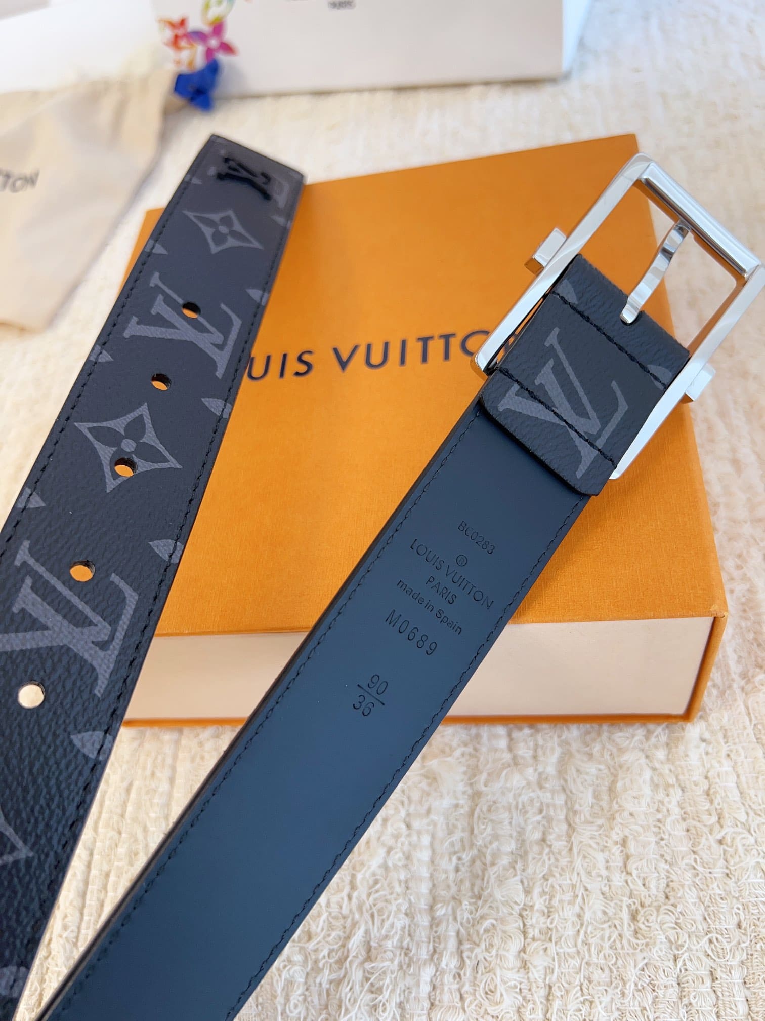 DÂY LƯNG LOUIS VUITTON SQUARE BLACK MONOGRAM LEATHER Khóa bạc