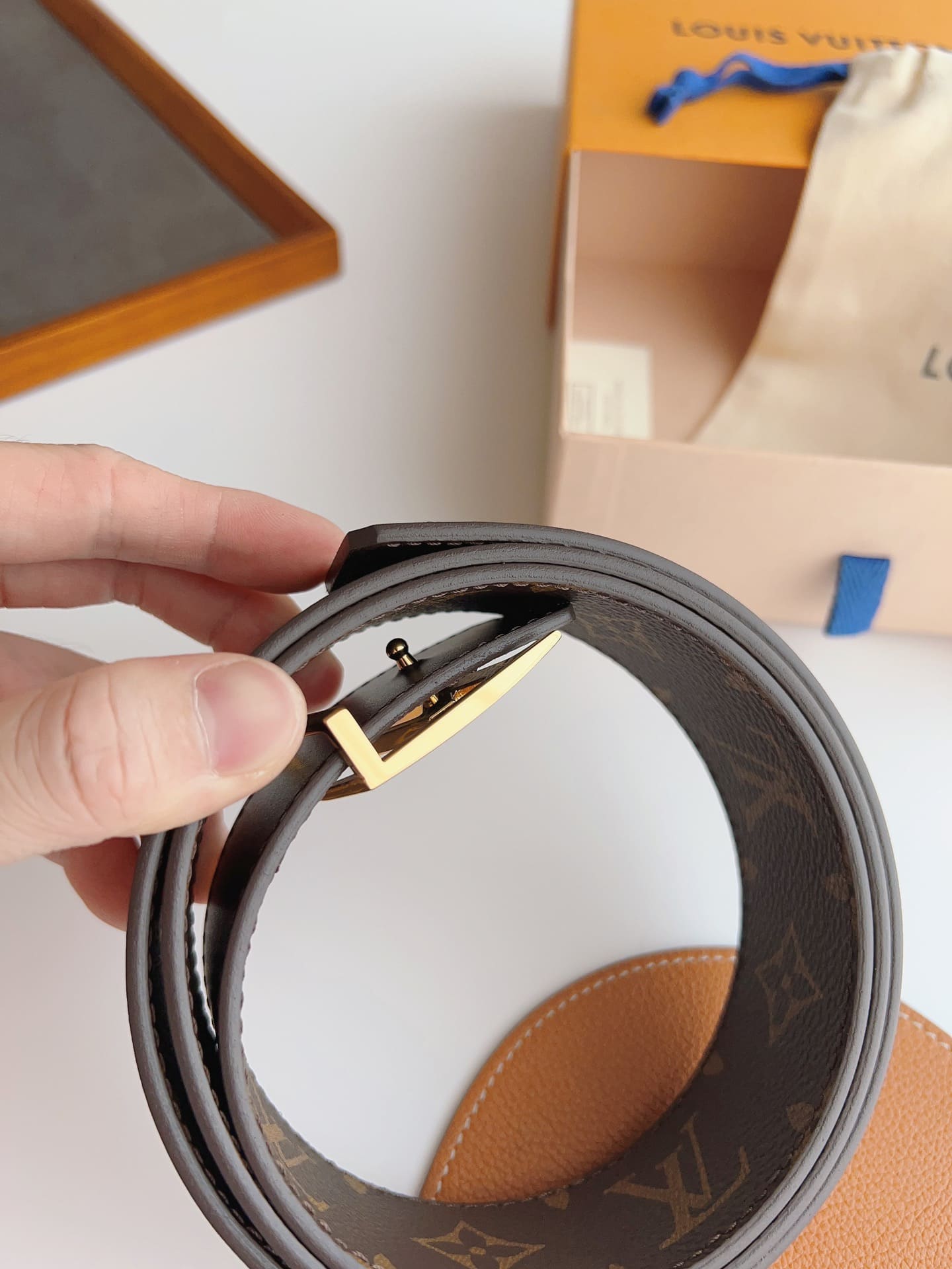 DÂY LƯNG LOUIS VUITTON SQUARE BROWN MONOGRAM LEATHER Khóa vàng
