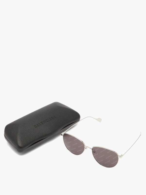 BALENCIAGA Logo-print round metal sunglasses
