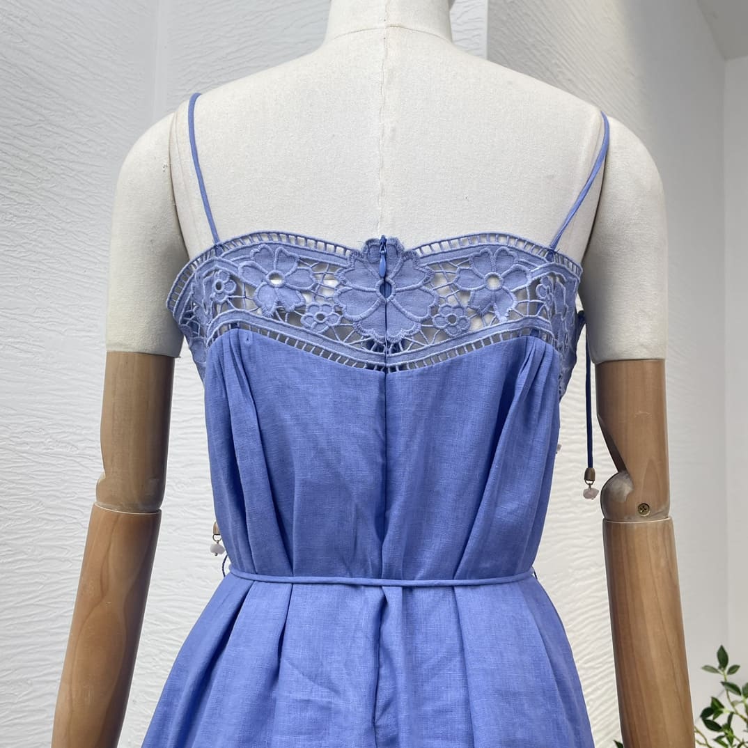 VÁY ZIMMERMANN Lace Patchwork Sleeveless Midi Blue Dress High Classy