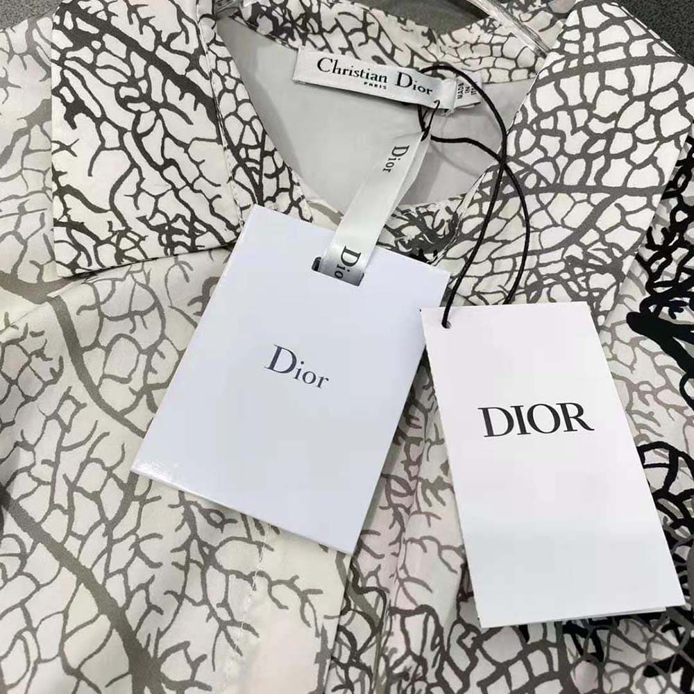 Váy Dior Women Mid-Length Dress White and Black Under The Sea Cotton Poplin