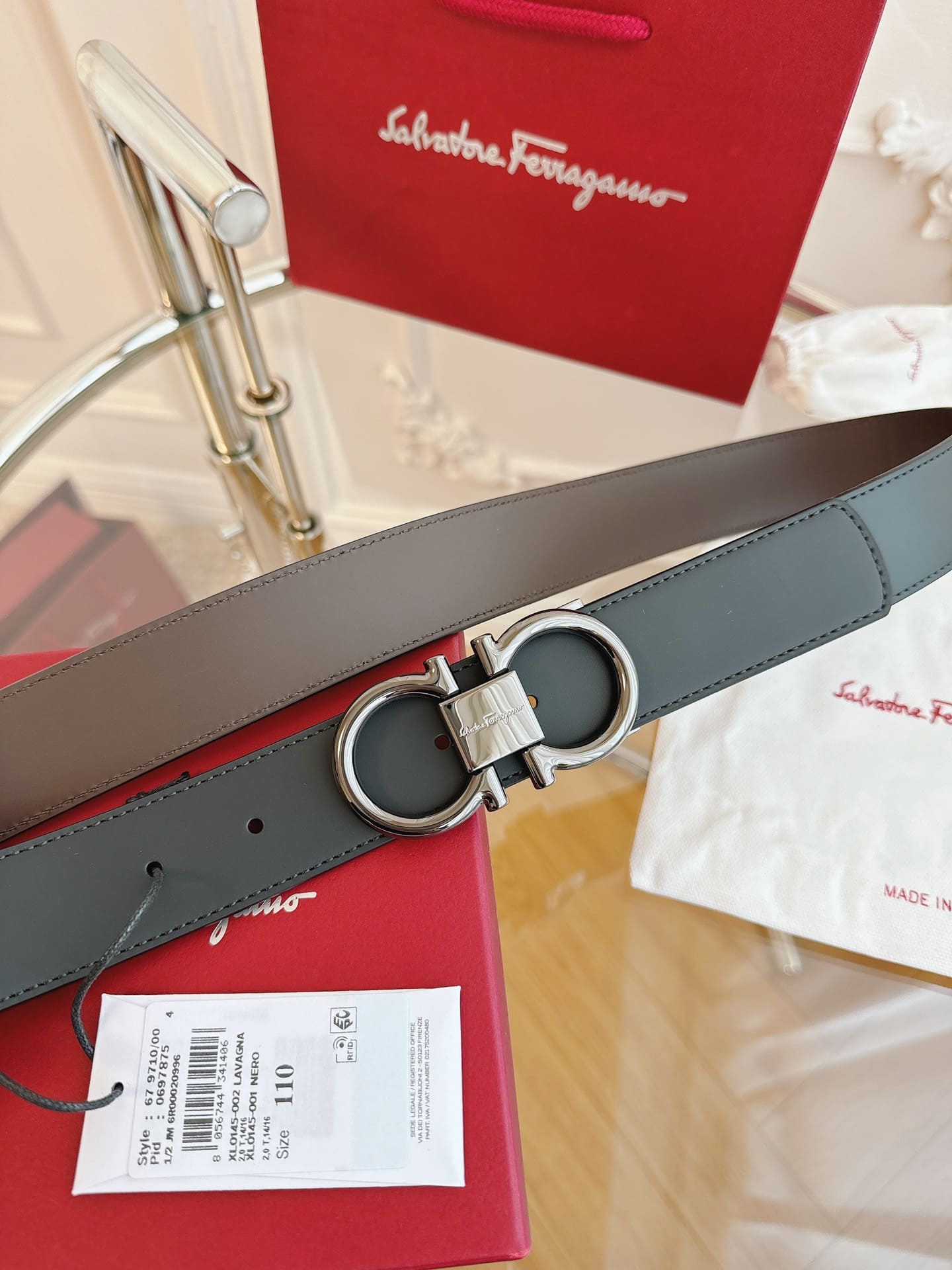 DÂY LƯNG Salvatore Ferragamo Adjustable Gancini Belt Khóa bạc