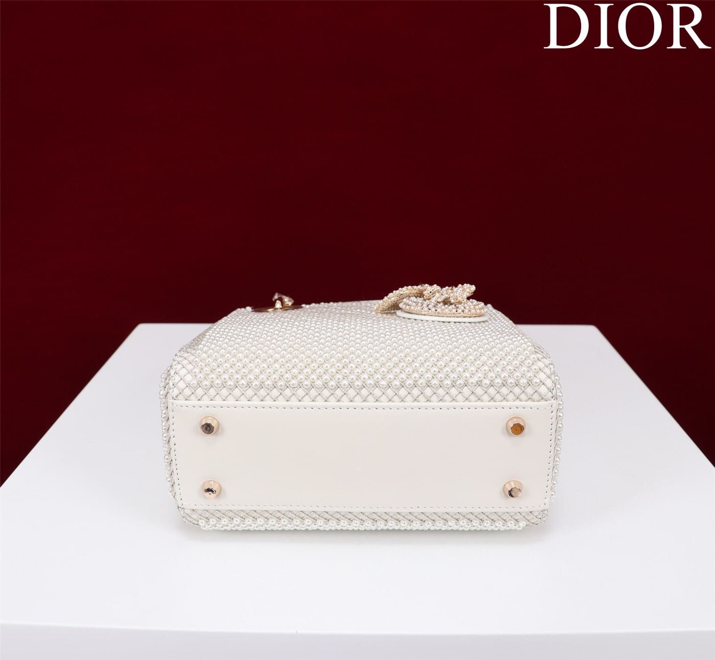 TÚI CHRISTIAN DIOR LADY DIOR Cannage Calfskin with Platinum Beaded Pearl Embroidery White