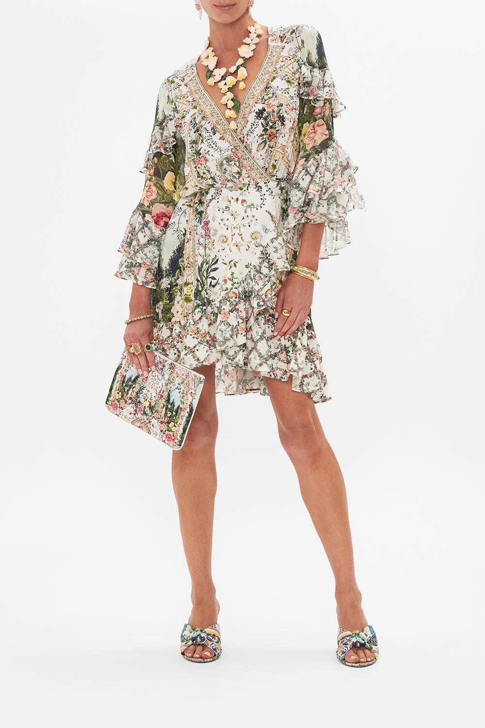 VÁY CAMILLA Silk Embellished V-Neck Midi Dress High Classy