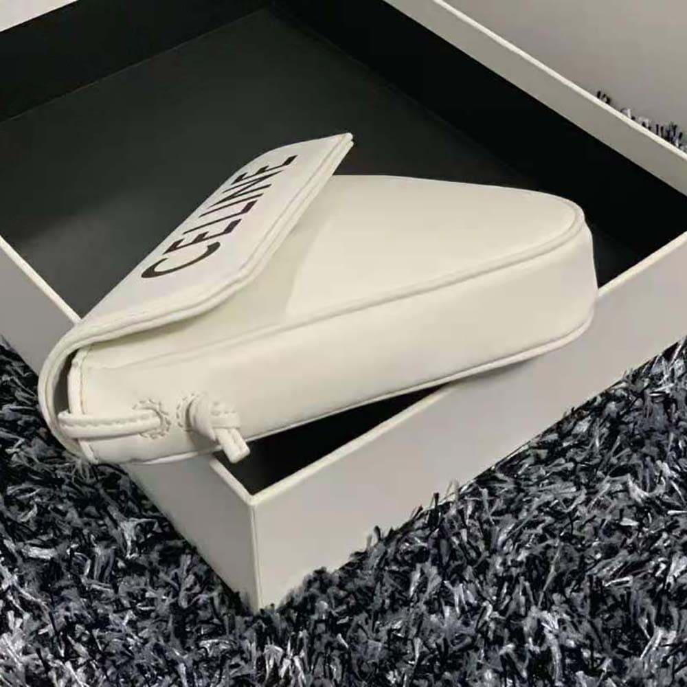 TÚI Celine Women Triangle Bag in Smooth Calfskin with Celine Print-White