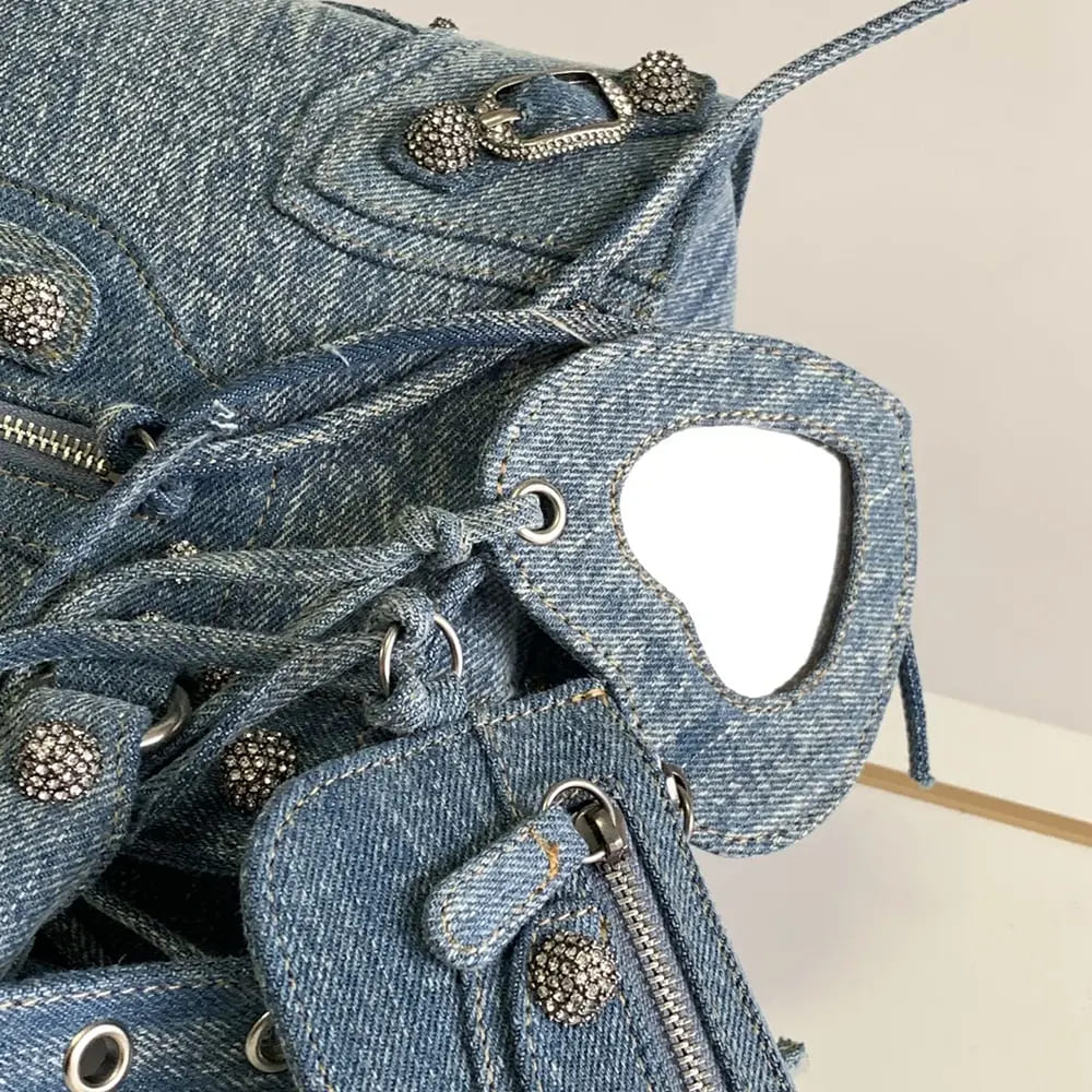 TÚI Balenciaga Women Neo Cagole City Handbag Denim with Rhinestones in Blue