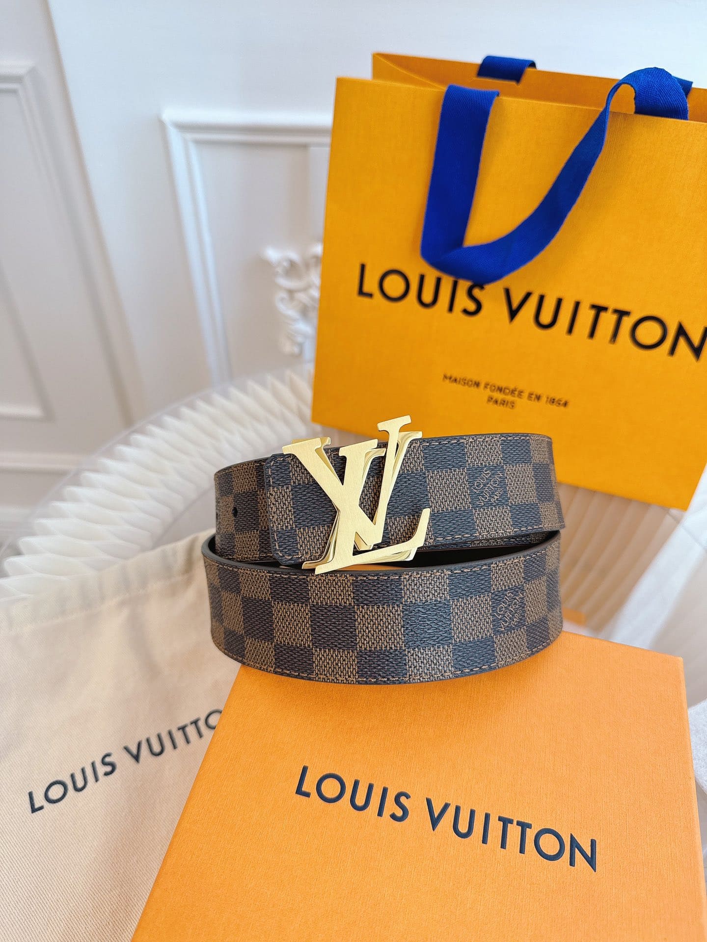 DÂY LƯNG LOUIS VUITTON DOUBLE LV SQUARE BROWN MONOGRAM LEATHER Khóa bạc