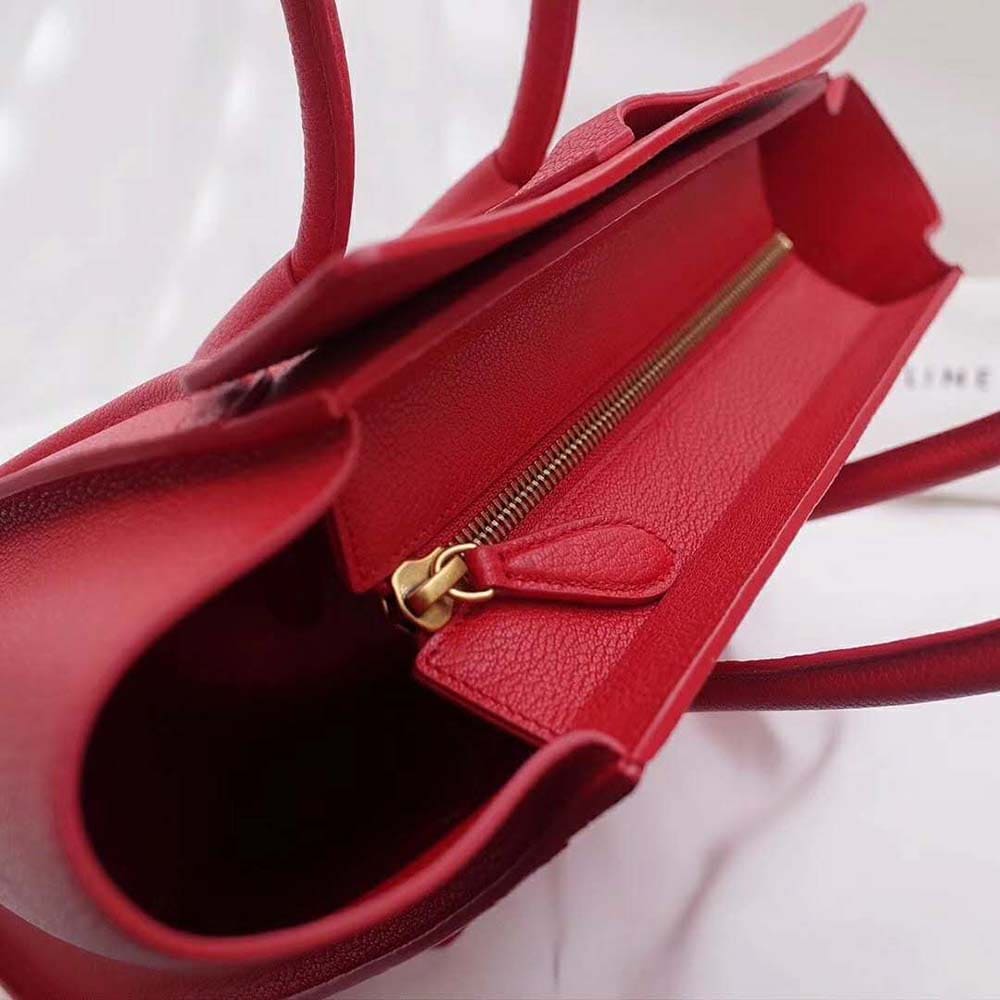 TÚI Celine Women Micro Luggage Handbag in Drummed Calfskin-Red