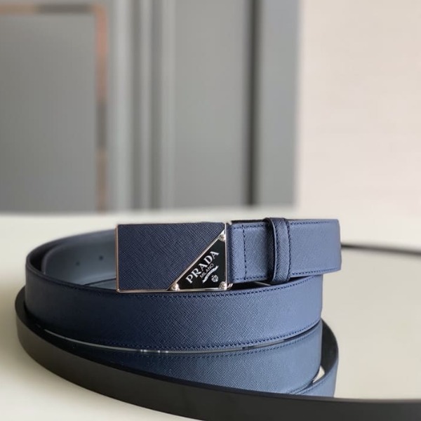 DÂY LƯNG PRADA BLUE SAFFIANO LEATHER Khóa da