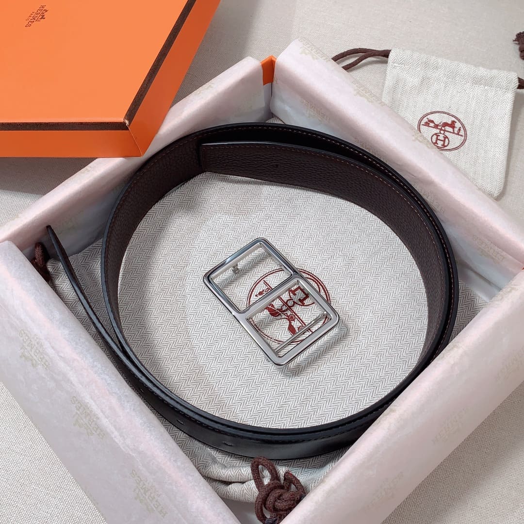 DÂY LƯNG HERMES H Togo leather hai mặt khóa bạc