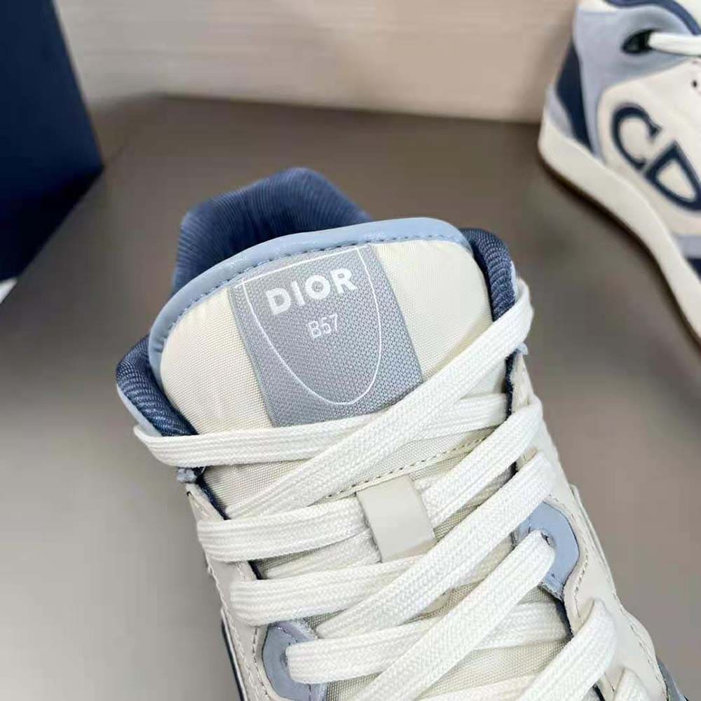 GIÀY DIOR B57 Mid-Top Sneaker Navy Blue and Cream Smooth Calfskin with Gray Suede