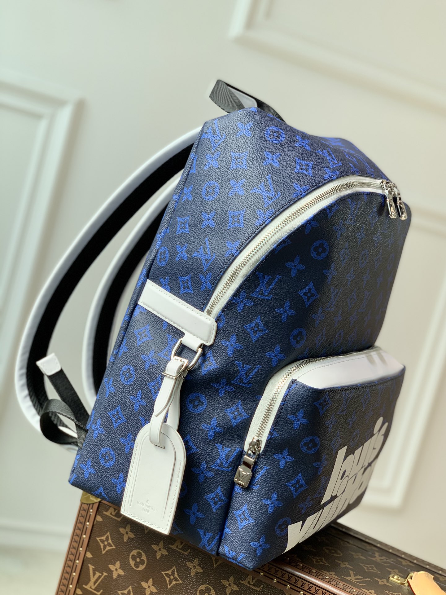 BALO LOUIS VUITTON APOLLO MONOGRAM ECLIPSE Leather Backpack-Blue