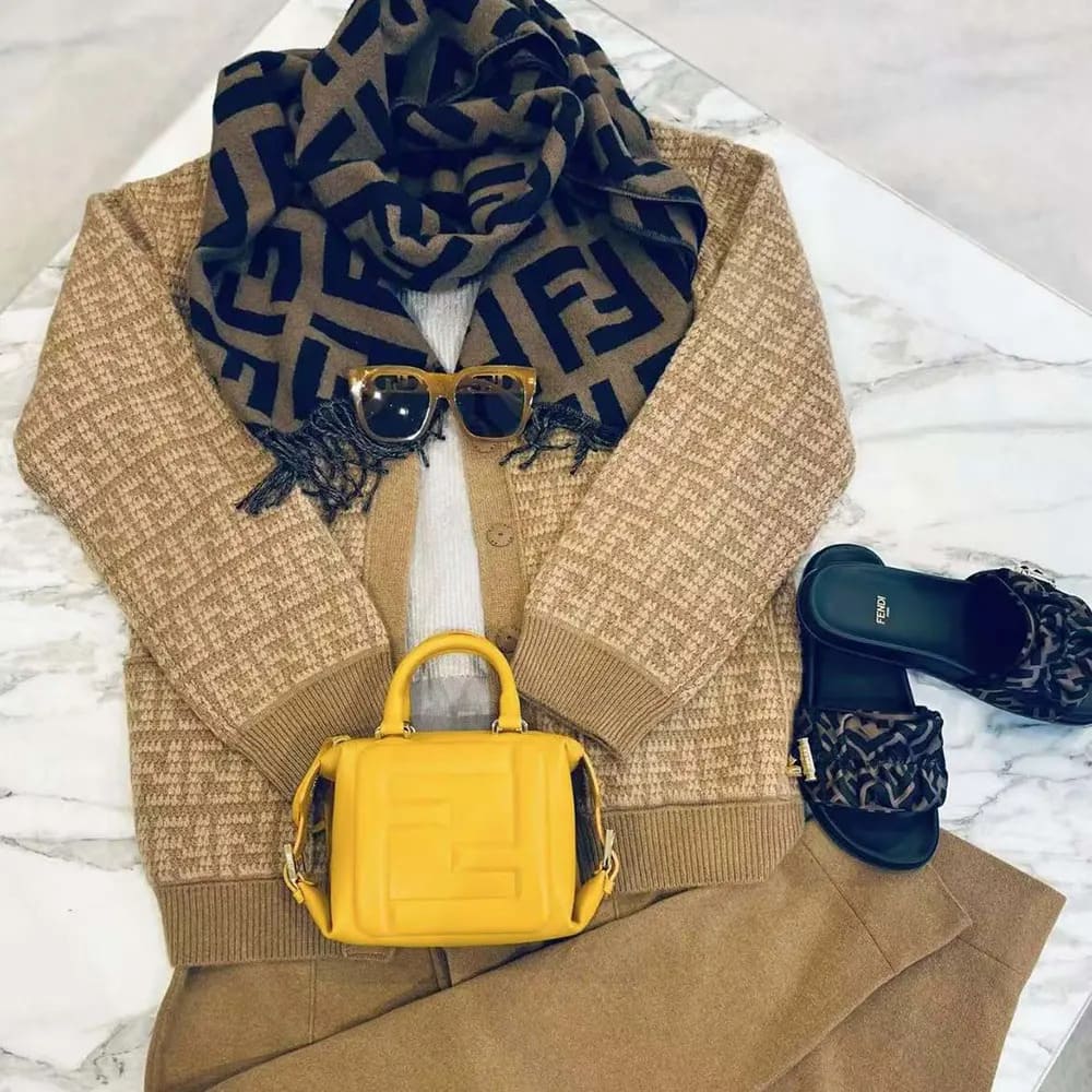 TÚI Fendi Women Nappa FF Mini Cube - Màu cam da cừu