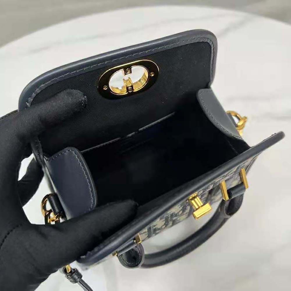 TÚI Dior Women Small Boston Bag Blue Dior Oblique Embroidery and Smooth Calfskin