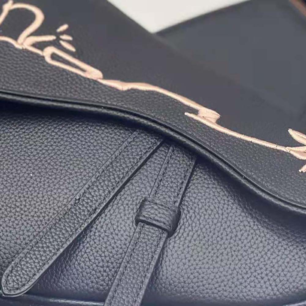 TÚI DIOR Cactus Jack Dior Saddle Bag Black Grained Calfskin with Embroidered Signature