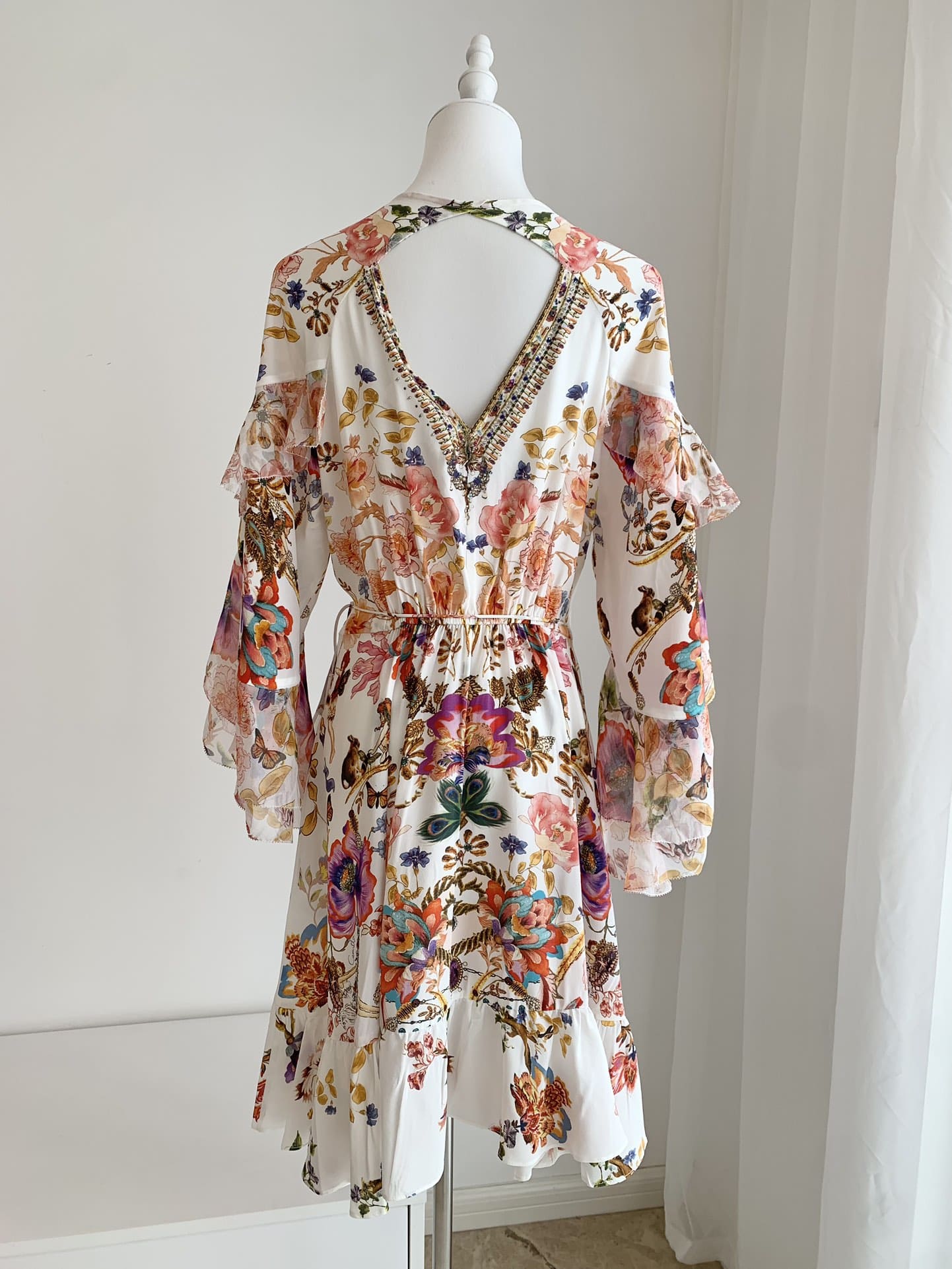 VÁY CAMILLA V NECK Floral Silk Diamond Mid Dress High Classy