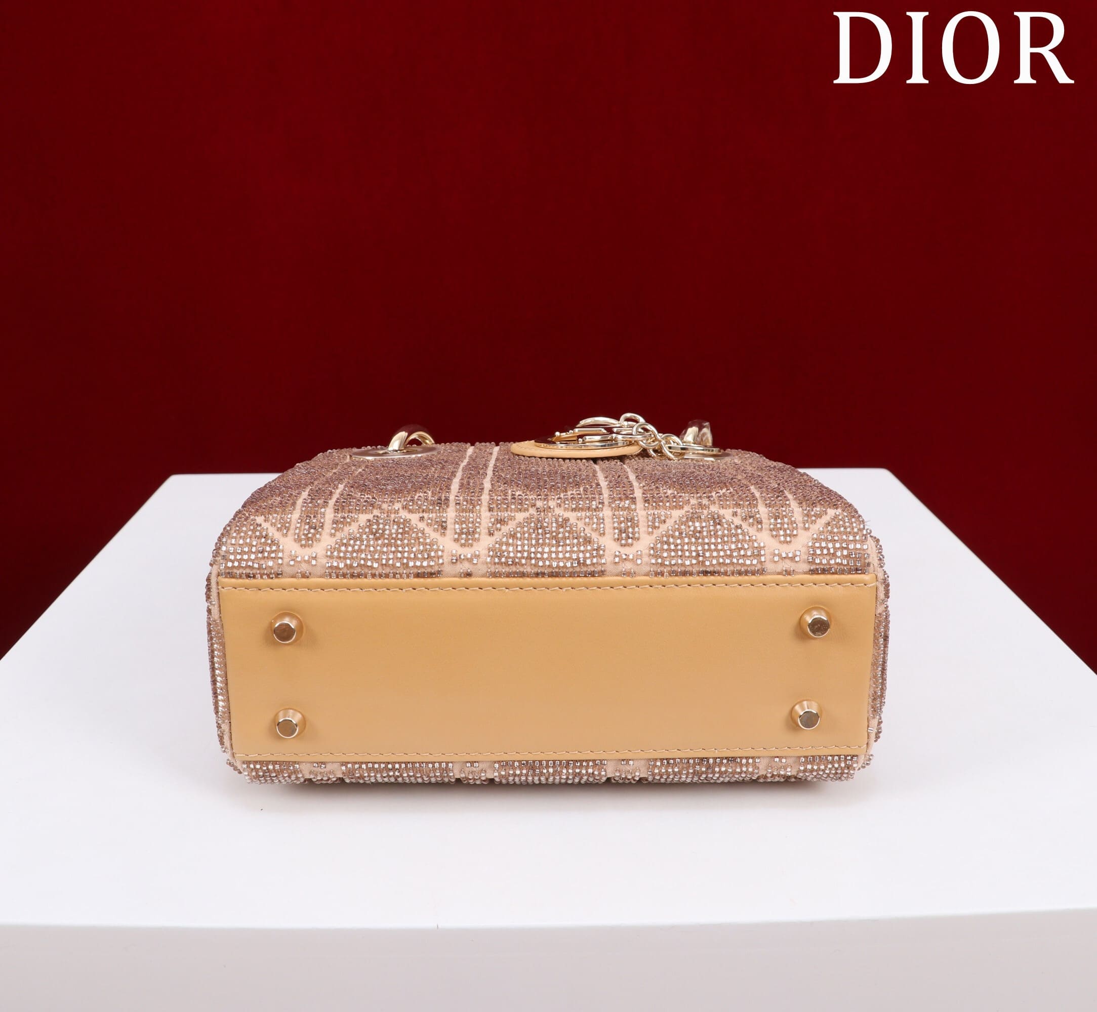 TÚI CHRISTIAN DIOR LADY DIOR Cannage Calfskin with Platinum Beaded Embroidery Brown