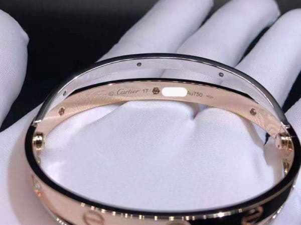 Vòng tay Cartier 18k vàng hồng và trắng 12 viên kim cương Double Love 18K  (Liên hệ để biết giá)