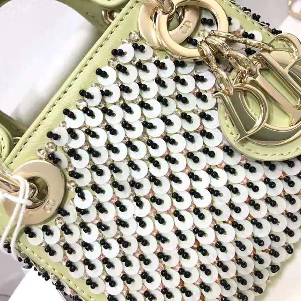 TÚI Dior Women Micro Lady Dior Bag Sage Green Embroidered Calfskin with Multicolor Sequins