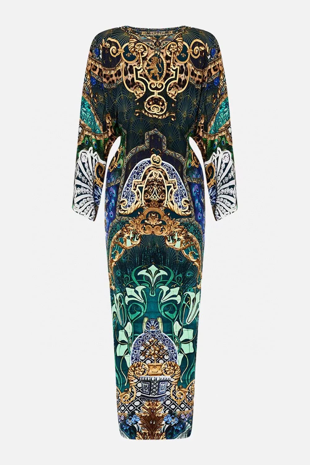 VÁY CAMILLA V NECK GREEN PEACOCK LONG DRESS High Classy