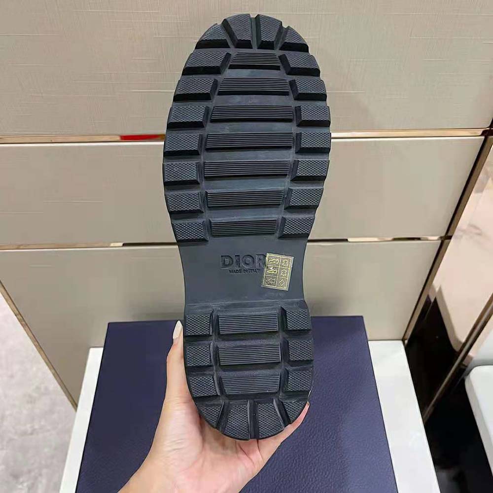 GIÀY Dior Explorer Ankle Boot Black Smooth Calfskin and Beige and Black Dior Oblique Jacquard