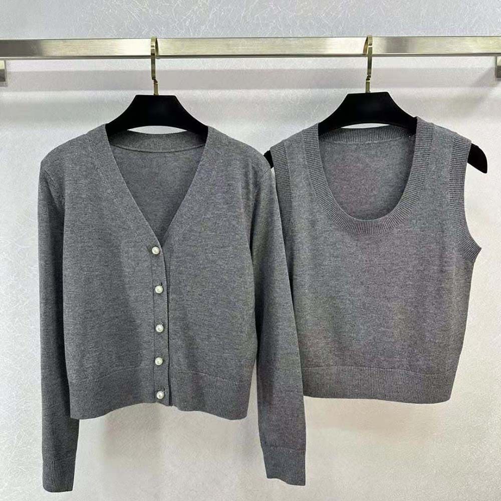 ÁO Dior Women Twin-set Gray Cashmere Knit