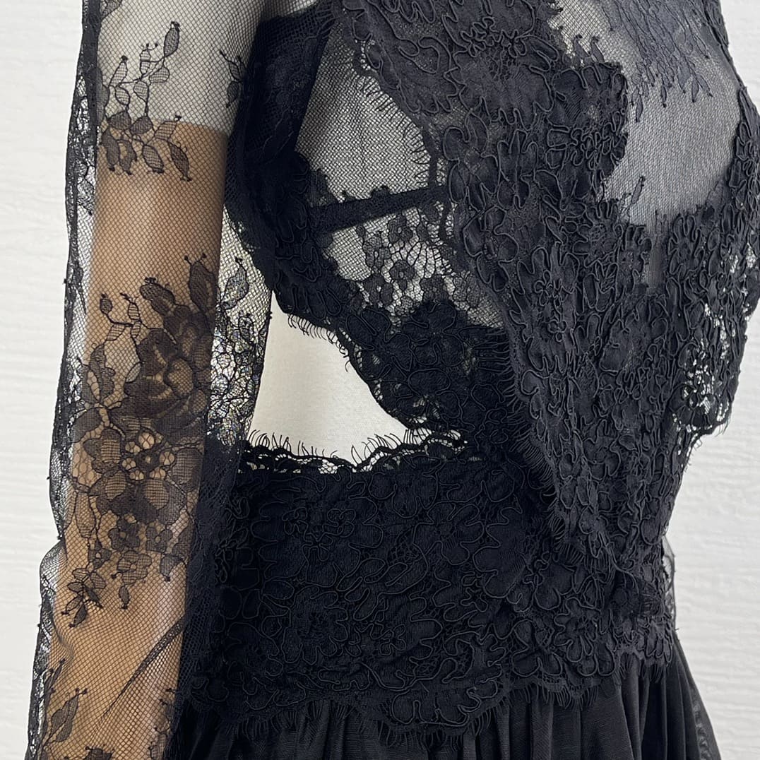 VÁY ZIMMERMANN Black Long Sleeve Lace Patchwork Midi Dress For Event High Classy