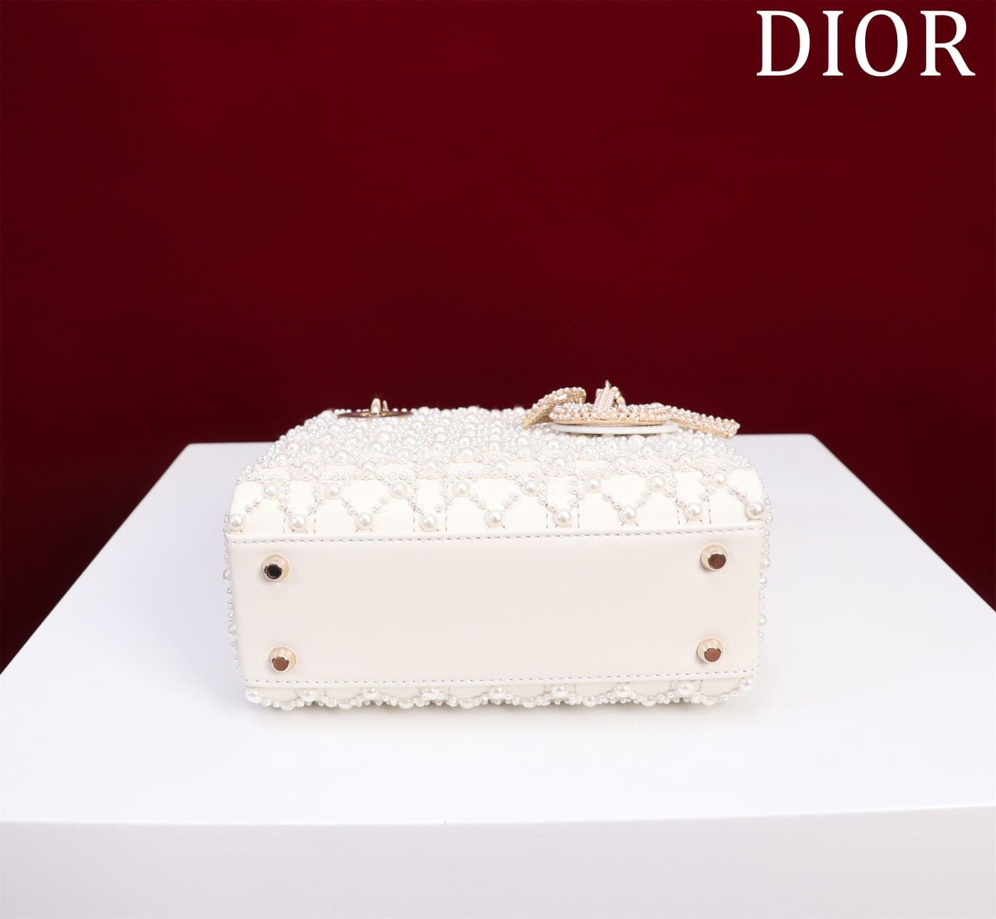 TÚI CHRISTIAN DIOR LADY DIOR Cannage Calfskin with Platinum Beaded Pearl Embroidery White
