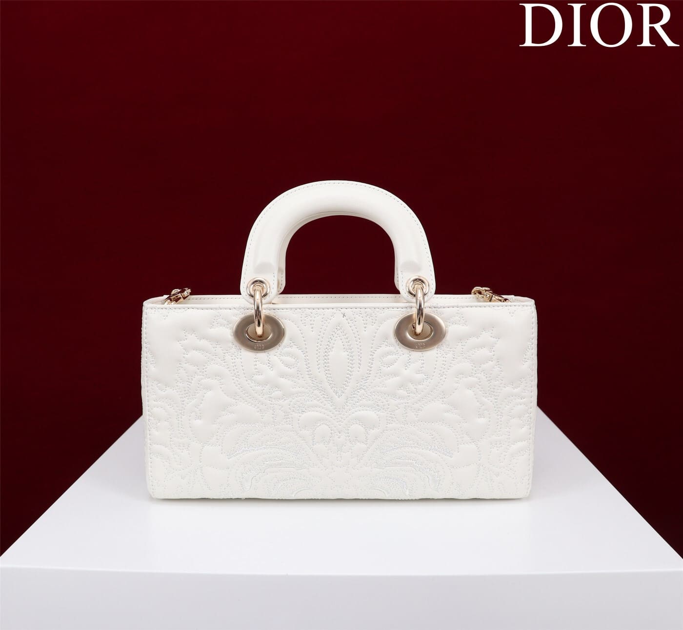 TÚI CHRISTIAN DIOR LADY D-JOY WHITE Quilted-Effect Lambskin with Ornamental Motif