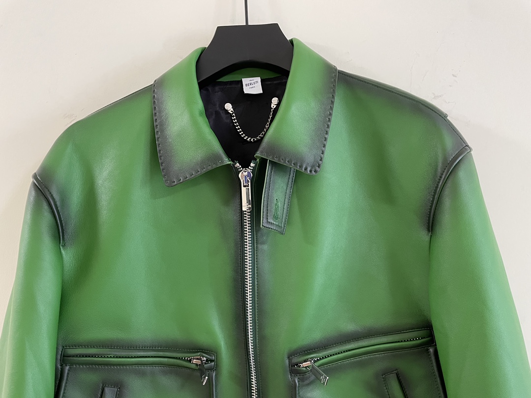 ÁO BERLUTI LEATHER JACKET GREEN