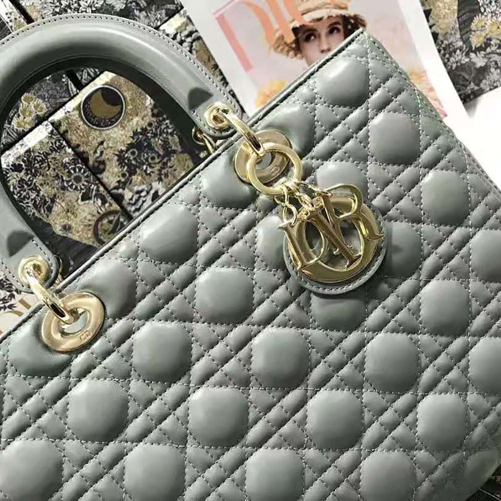 TÚI Dior Women Large Lady Dior Bag Gray Cannage Lambskin