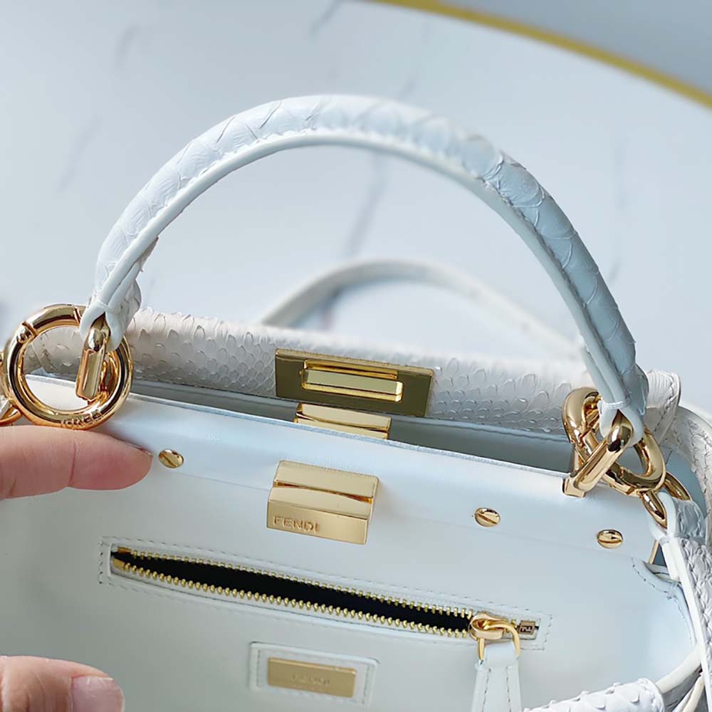 TÚI Fendi Women Peekaboo Iconic Mini White Python Bag