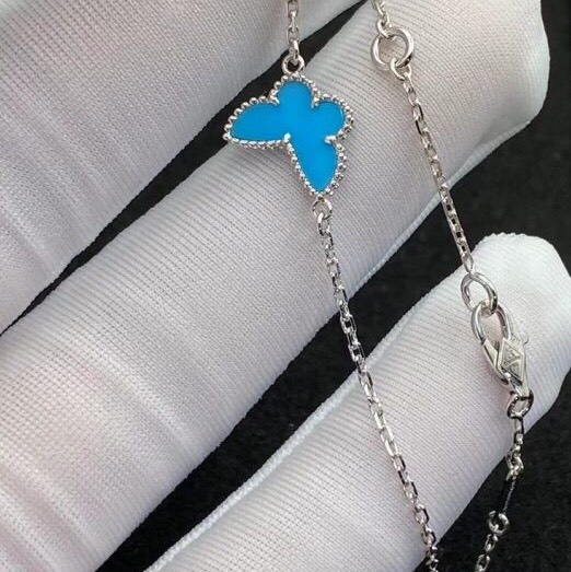 VÒNG TAY VAN CLEEF & ARPELS ALHAMBRA BUTTERFLY TURQUOISE GOLD 18K WHITE GOLD