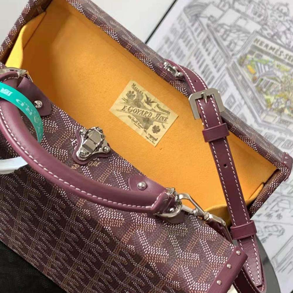 TÚI Goyard Women Sac Malle Grand Hôtel in Goyardine Canvas & Clamecy Calfskin-Maroon