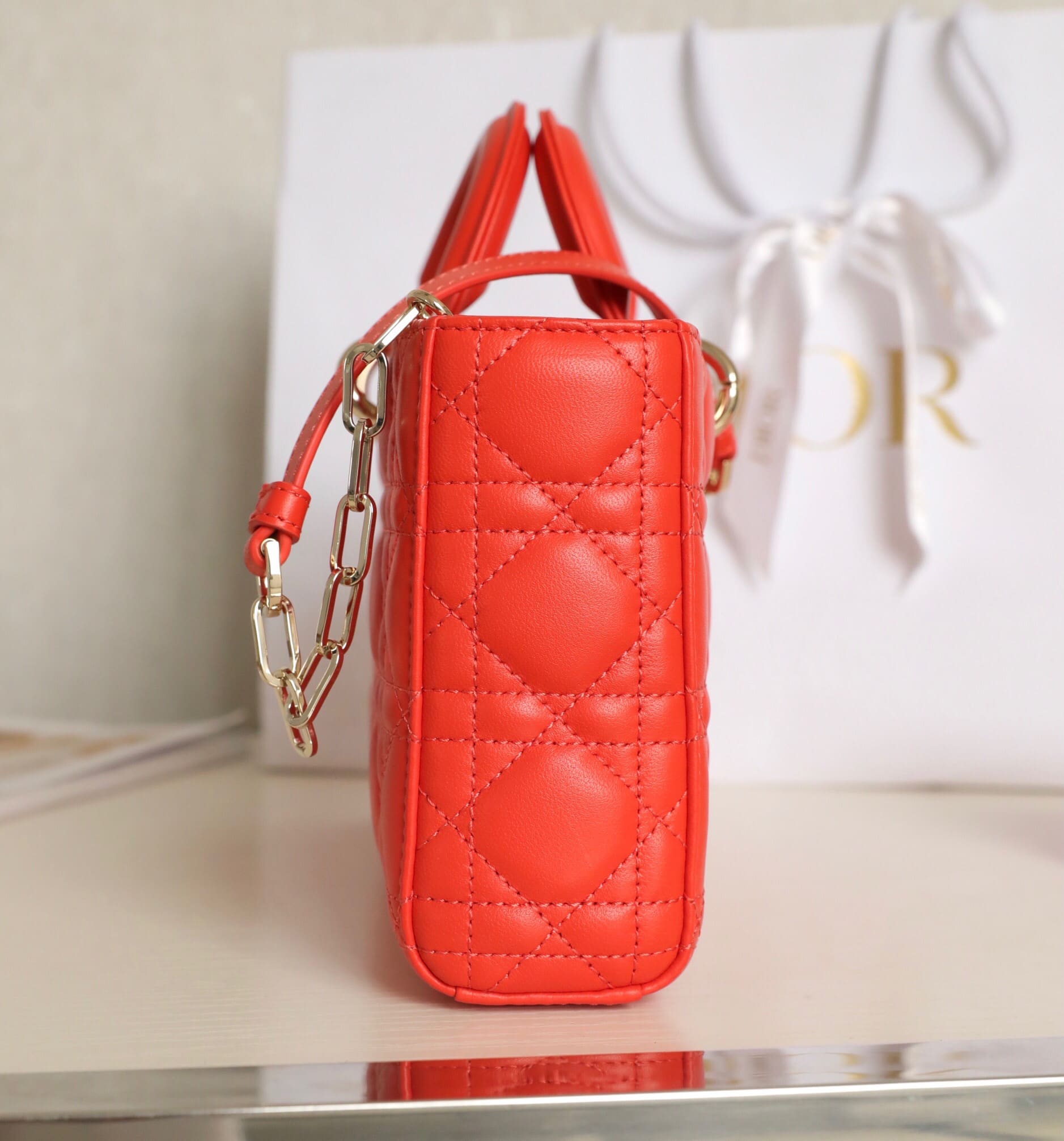 TÚI CHRISTIAN DIOR Lady D-Joy Bag Bright Orange Cannage Lambskin