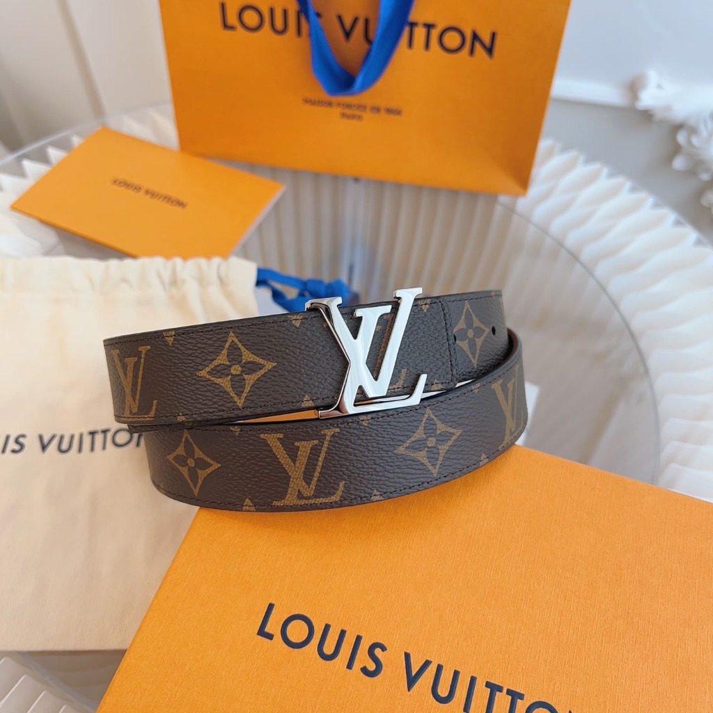 DÂY LƯNG LOUIS VUITTON BLACK BROWN MONOGRAM LEATHER Khóa bạc