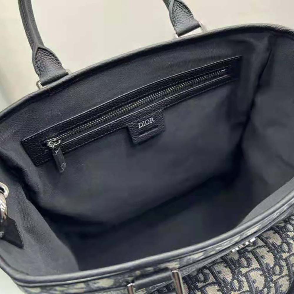 BALO DIOR Explorer Tote Bag Beige and Black Dior Oblique Jacquard and Black Grained Calfskin
