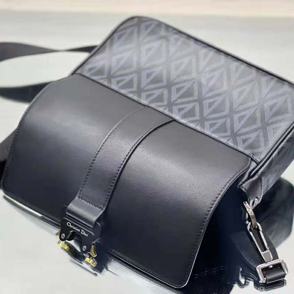 TÚI DIOR  Black CD Diamond Canvas and Smooth Calfskin
