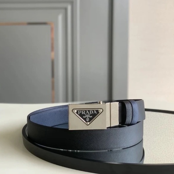 DÂY LƯNG PRADA BLUE SAFFIANO LEATHER Khóa bạc
